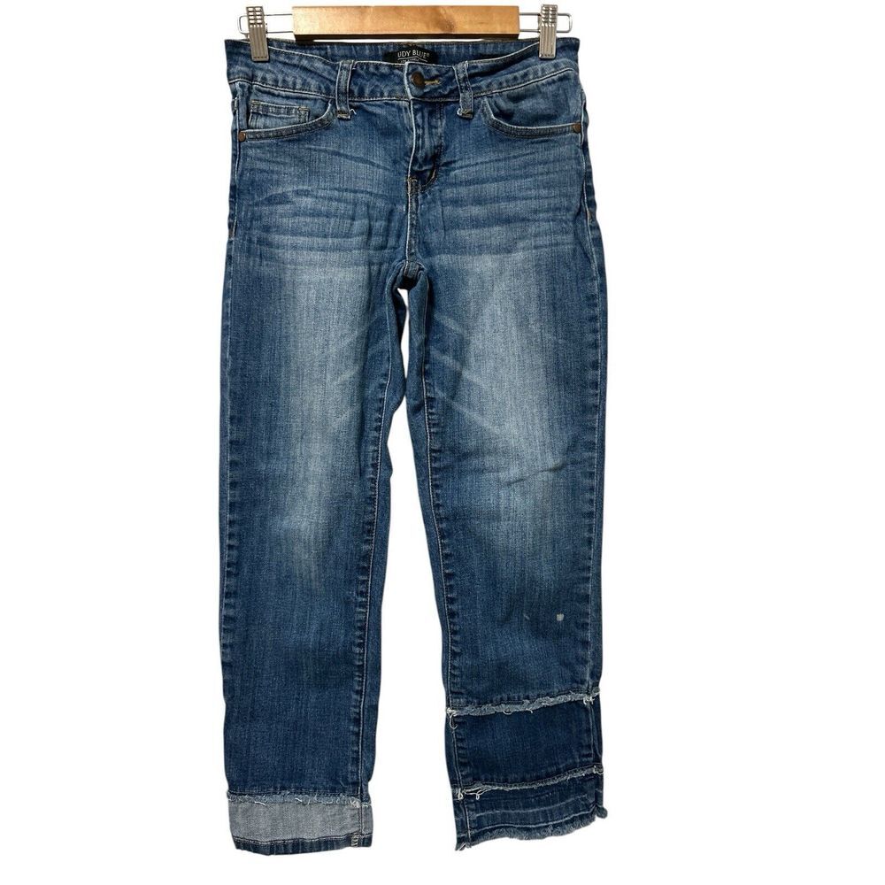 JUDY BLUE Straight Leg Fit JB8418 Tiered Ankle Hem Blue Denim Jeans 3/26